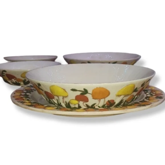 5pc Arnels Mushroom 10.5” Dinner Plates Handmade Ceramic Pottery Cottage Core - Picture 3 of 11